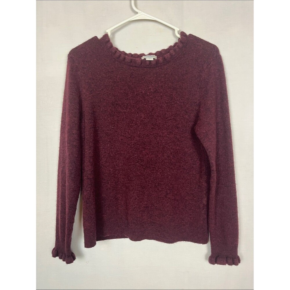 Sundance Aileen Wool Cashmere Blend Maroon Ruffle Sweater